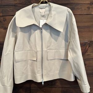 H&M Vegan Leather Jacket NWT Light Beige